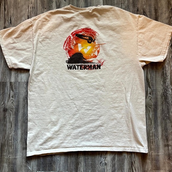 Vintage Waterman Graphic T-Shirt XL Beige Gildan Ultra Cotton Surf Skate Retro - Picture 7 of 9